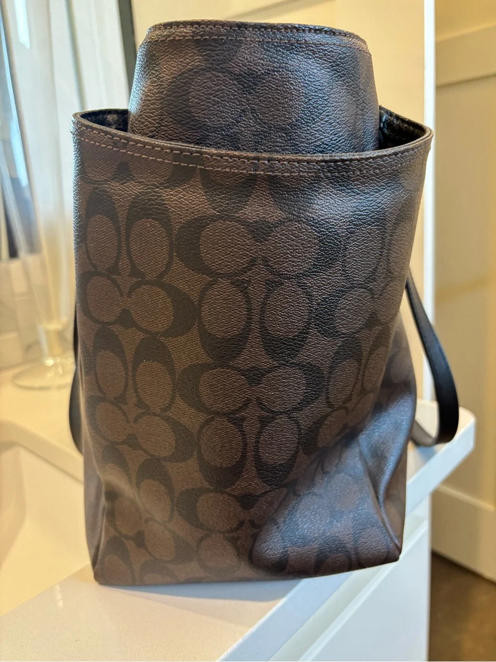 Coach Large Multi-Pocket Tote | Brown Signature Coated Canvas | Gold Hardware